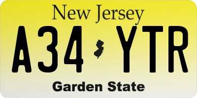 NJ license plate A34YTR