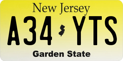NJ license plate A34YTS
