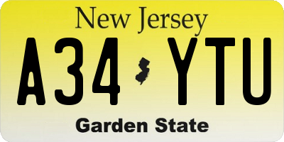 NJ license plate A34YTU