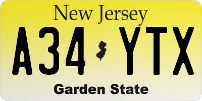 NJ license plate A34YTX