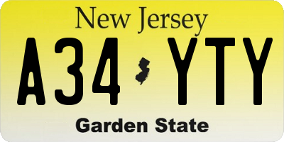 NJ license plate A34YTY