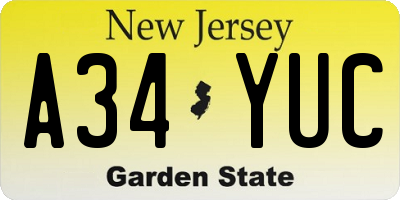 NJ license plate A34YUC