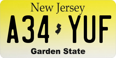 NJ license plate A34YUF