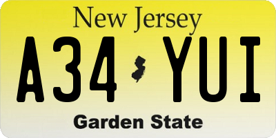 NJ license plate A34YUI