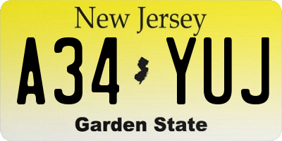 NJ license plate A34YUJ