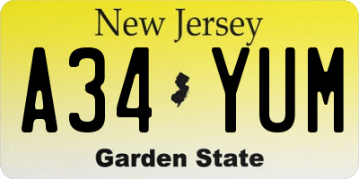 NJ license plate A34YUM