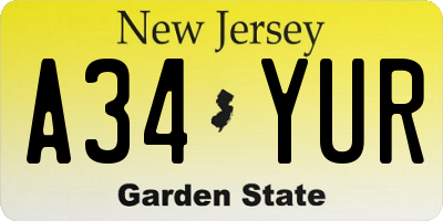 NJ license plate A34YUR
