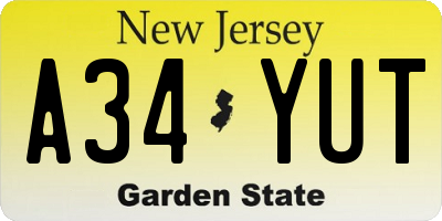 NJ license plate A34YUT