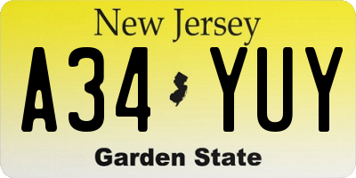 NJ license plate A34YUY