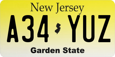 NJ license plate A34YUZ