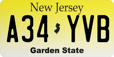 NJ license plate A34YVB