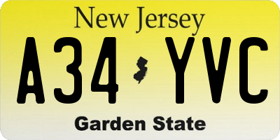NJ license plate A34YVC