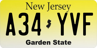 NJ license plate A34YVF