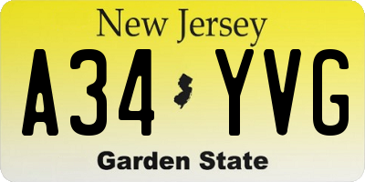 NJ license plate A34YVG