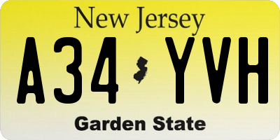 NJ license plate A34YVH