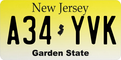 NJ license plate A34YVK