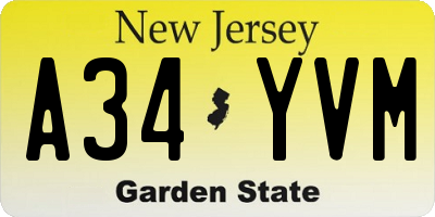 NJ license plate A34YVM