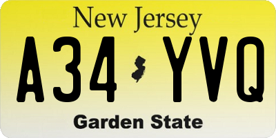 NJ license plate A34YVQ