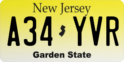 NJ license plate A34YVR