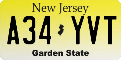 NJ license plate A34YVT