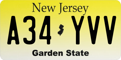NJ license plate A34YVV