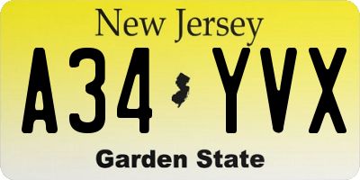 NJ license plate A34YVX