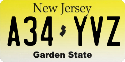NJ license plate A34YVZ