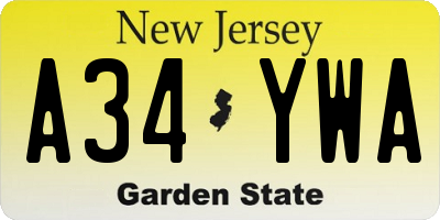 NJ license plate A34YWA