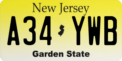 NJ license plate A34YWB