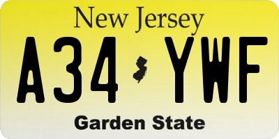 NJ license plate A34YWF