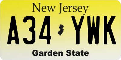 NJ license plate A34YWK