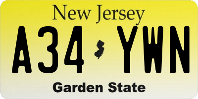 NJ license plate A34YWN