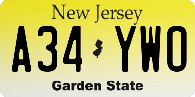 NJ license plate A34YWO