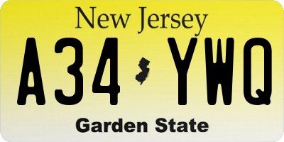 NJ license plate A34YWQ
