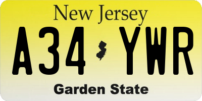 NJ license plate A34YWR