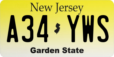NJ license plate A34YWS
