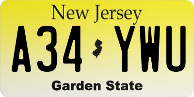 NJ license plate A34YWU