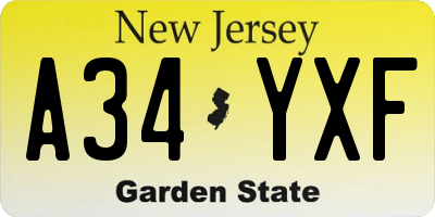 NJ license plate A34YXF