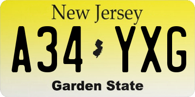 NJ license plate A34YXG