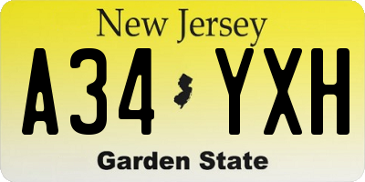 NJ license plate A34YXH