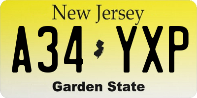 NJ license plate A34YXP
