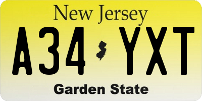 NJ license plate A34YXT