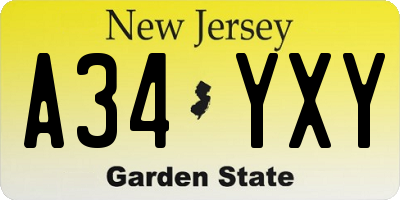 NJ license plate A34YXY