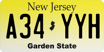 NJ license plate A34YYH