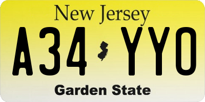 NJ license plate A34YYO
