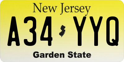 NJ license plate A34YYQ