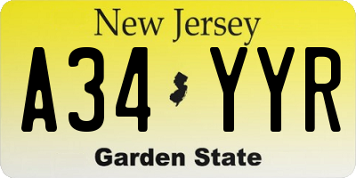NJ license plate A34YYR