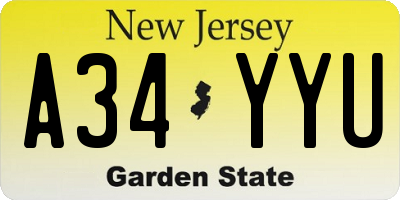 NJ license plate A34YYU
