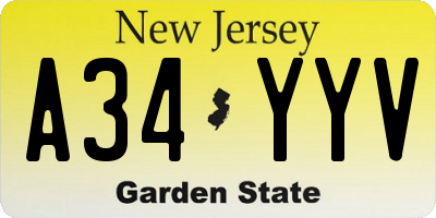 NJ license plate A34YYV