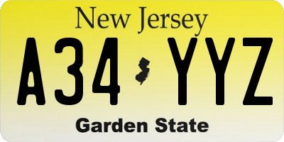 NJ license plate A34YYZ